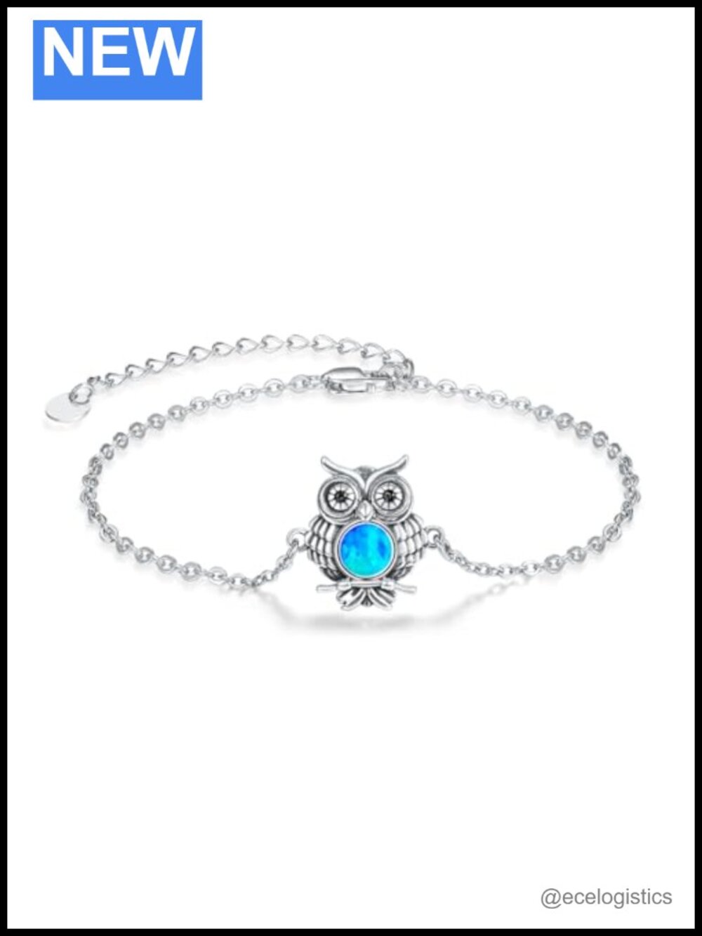 S925 Sterling Silver Owl Charm Bracelet Created Opal Adjustable Chain